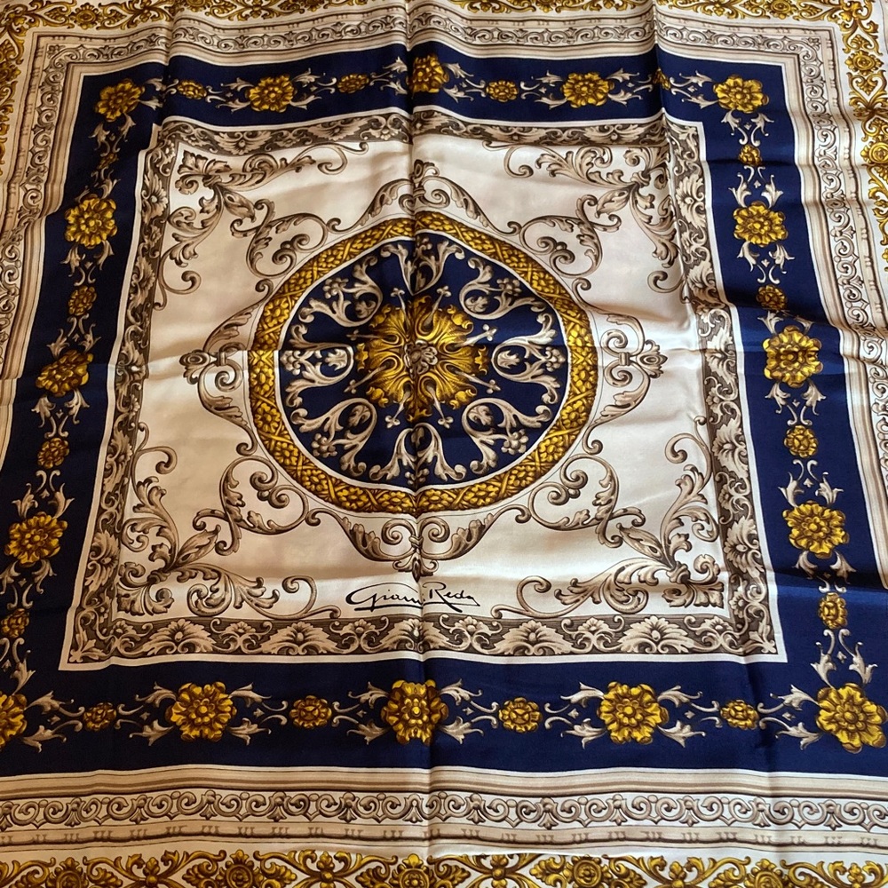 Blue and Gold patterned scarf